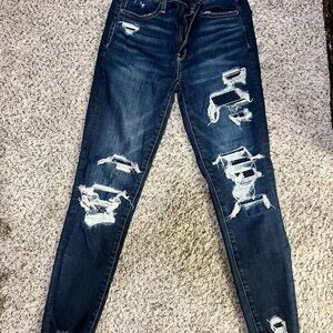 American Eagle Outfitters Blue Skinny Jeans with Distressed Details